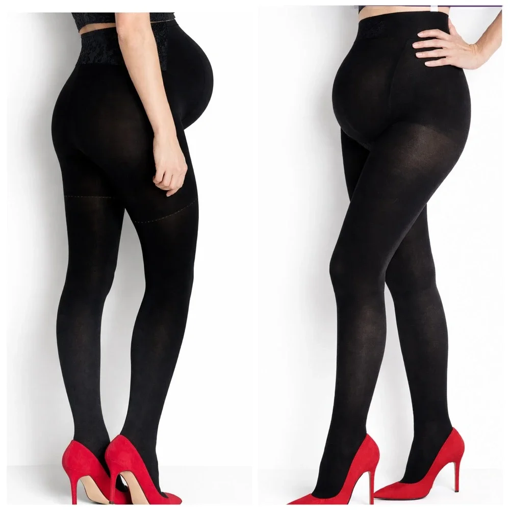 SPANX‎ ASSETS Maternity Shaping Tights Black Opaque Support Belly Size 2 S M